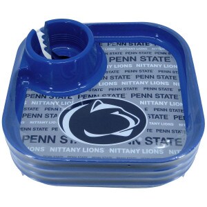 4 pack dark blue plastic plates with cup holders, repeating Penn State Nittany Lions, and Athletic Logo